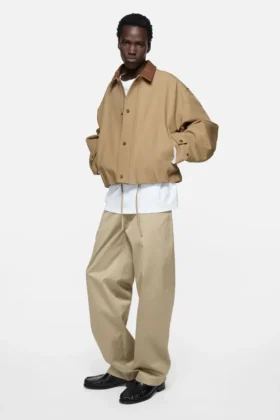 Bomber with faux leather collar