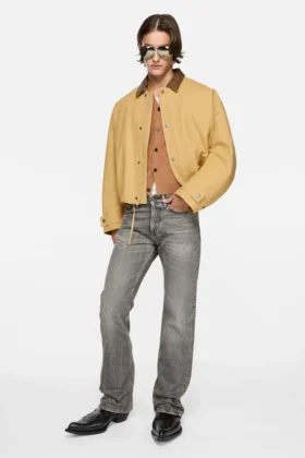 Bomber with faux leather collar