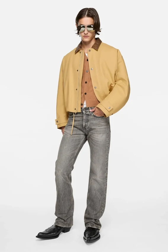 Bomber with faux leather collar
