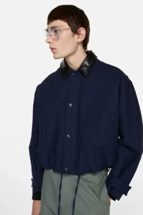 Bomber with faux leather collar