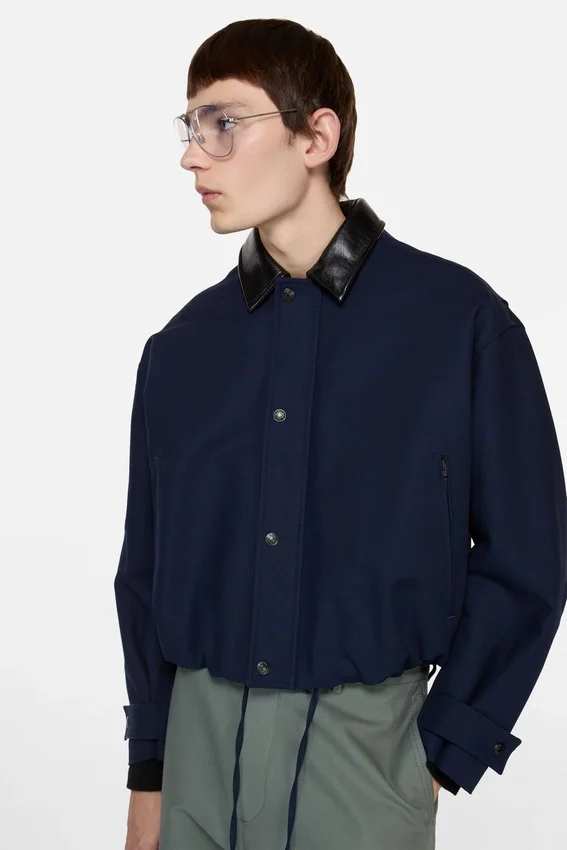 Bomber with faux leather collar