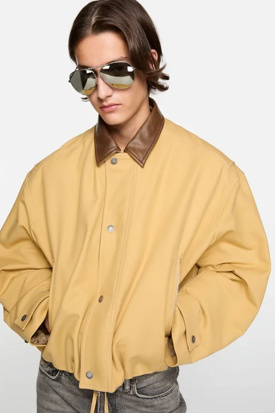 Bomber with faux leather collar