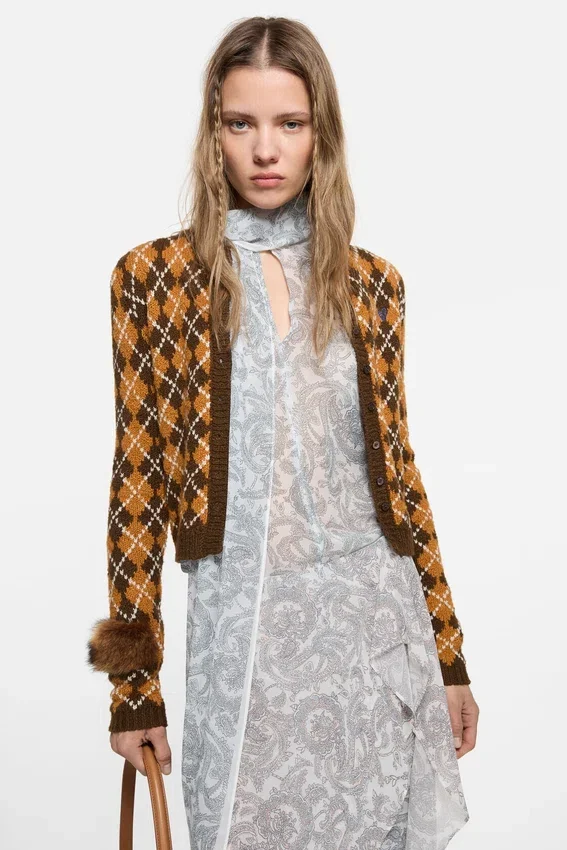 Bouclé Argyle Knit Cardigan