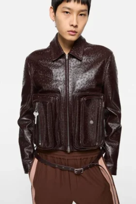 Bubble leather biker jacket