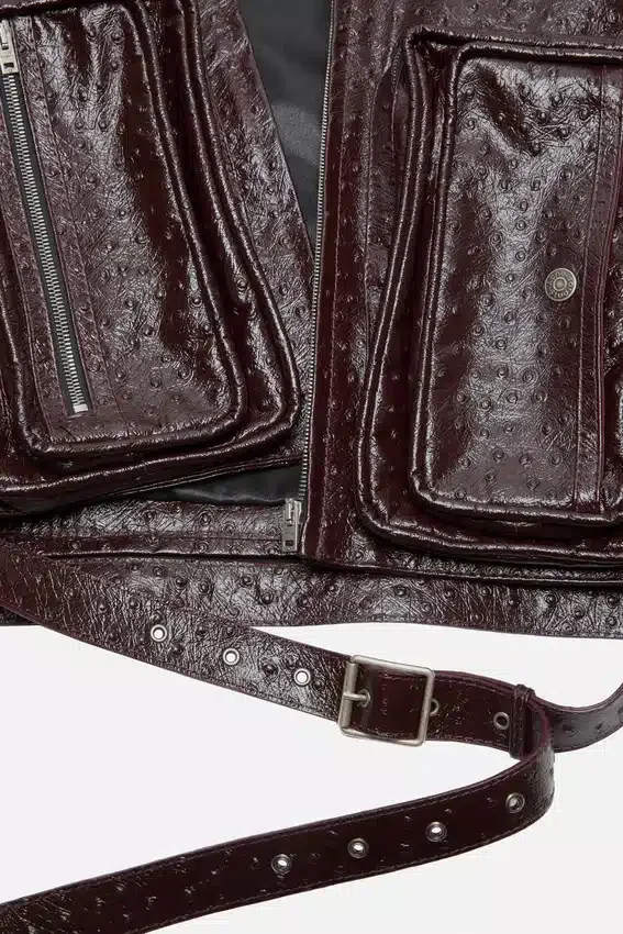 Bubble leather biker jacket