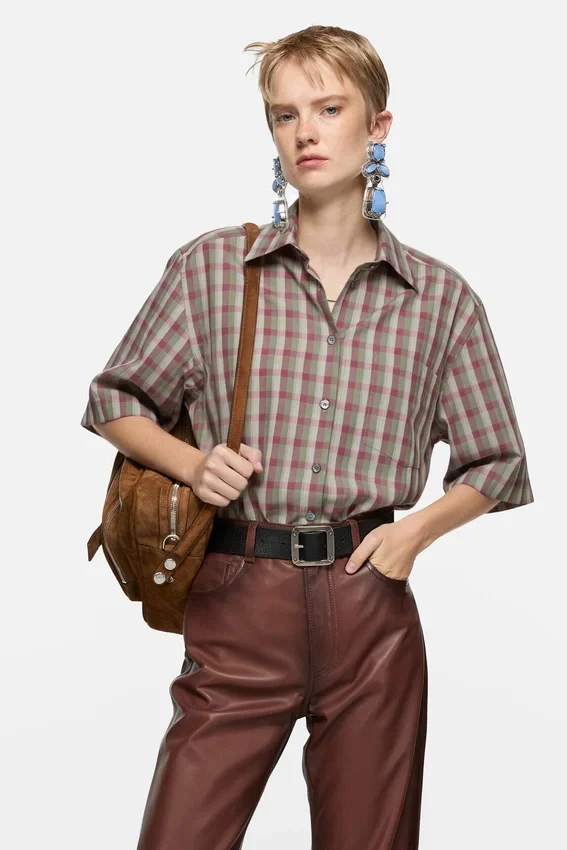 Check button-up shirt