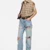 Check button-up vest