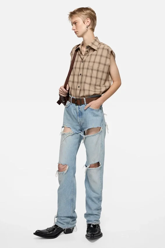 Check button-up vest