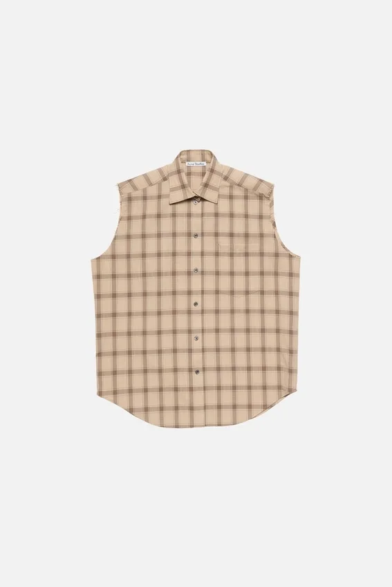 Check button-up vest