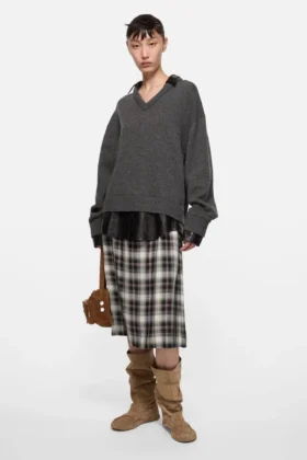 Check midi skirt