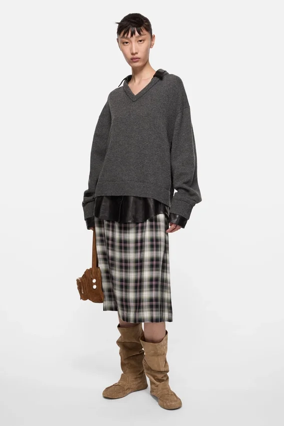 Check midi skirt