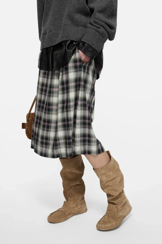 Check midi skirt