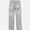 Coated pinstripe trousers