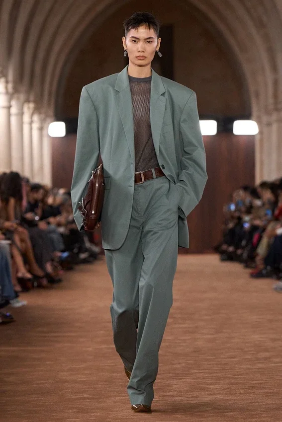 Coated twill suit trousers