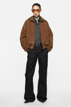 Cotton satin cargo trousers