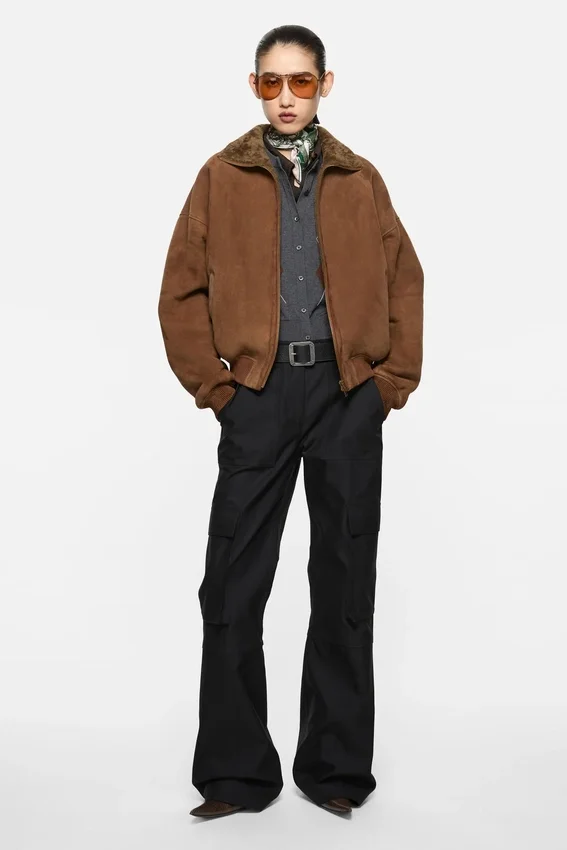 Cotton satin cargo trousers