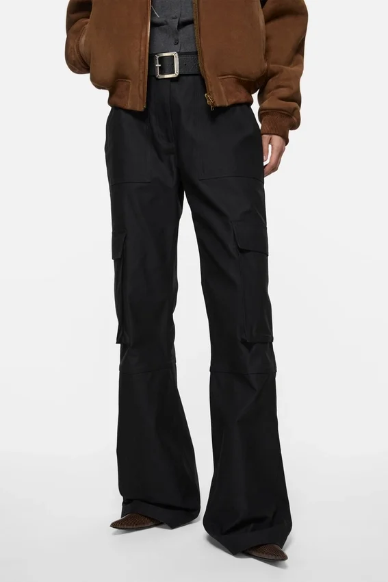 Cotton satin cargo trousers