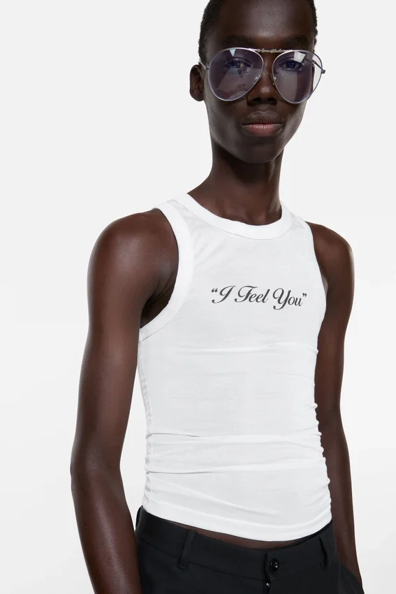 Crinkled printed tanktop
