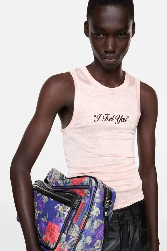 Crinkled printed tanktop