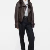 Cropped leather trench coat