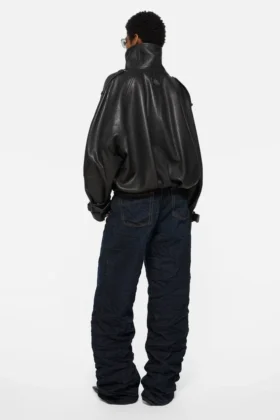 Cropped leather trench coat