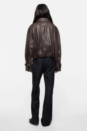 Cropped leather trench coat