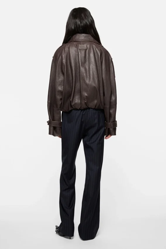 Cropped leather trench coat