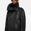 Cropped leather trench coat