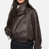 Cropped leather trench coat