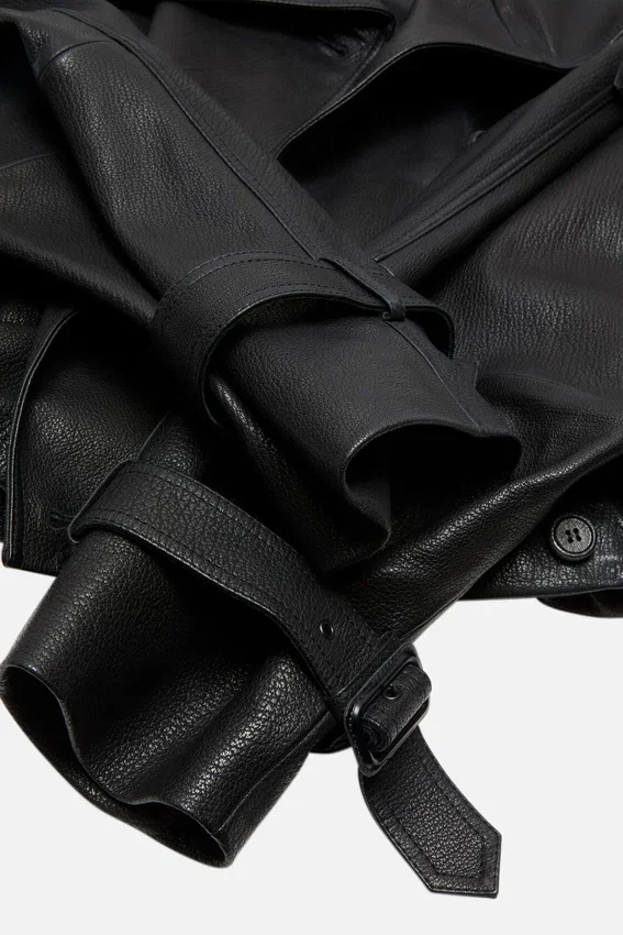 Cropped leather trench coat