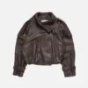Cropped leather trench coat