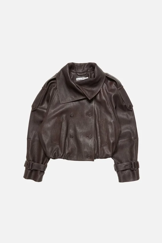 Cropped leather trench coat