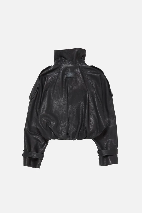 Cropped leather trench coat