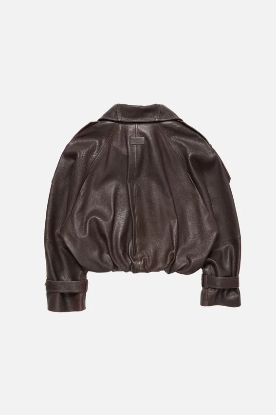 Cropped leather trench coat