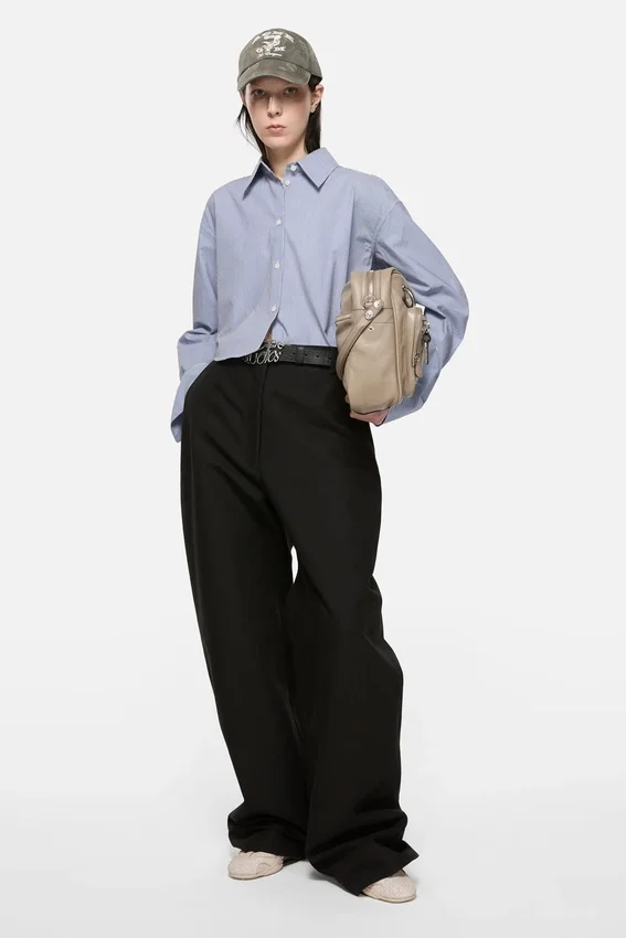 Cropped pinstripe button-up