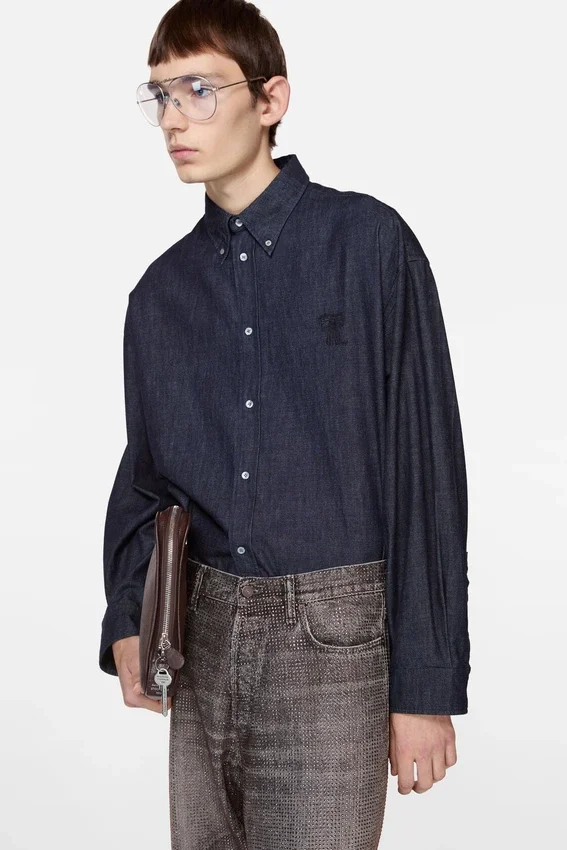 Denim button-up shirt