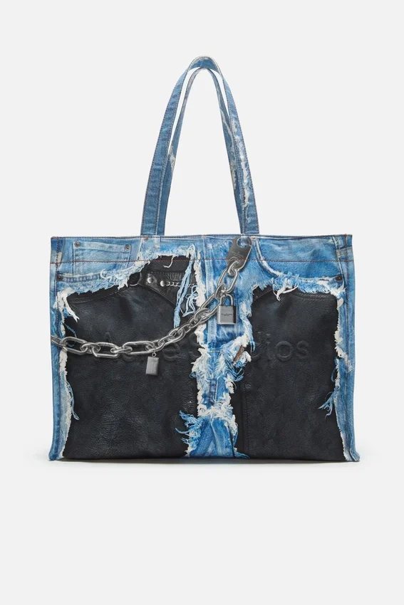 denim print tote