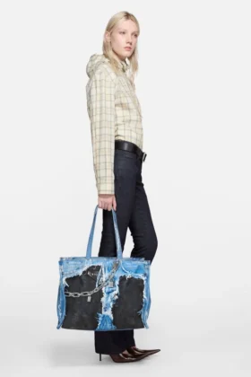 denim print tote