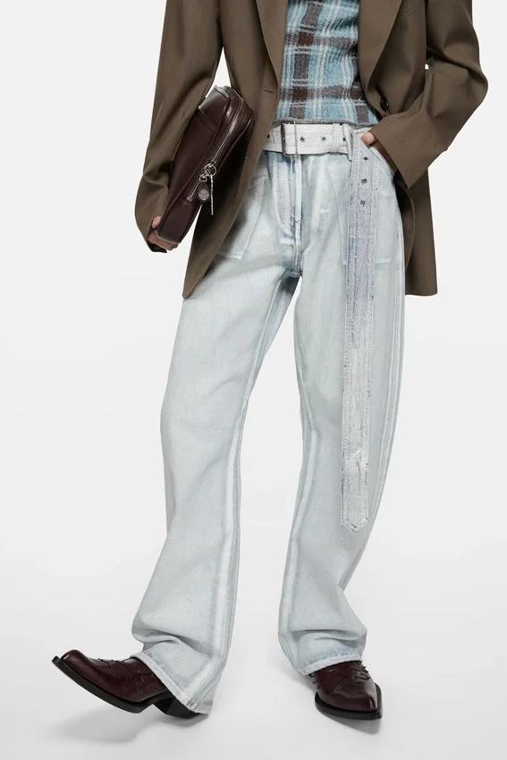 Denim trousers with belt
