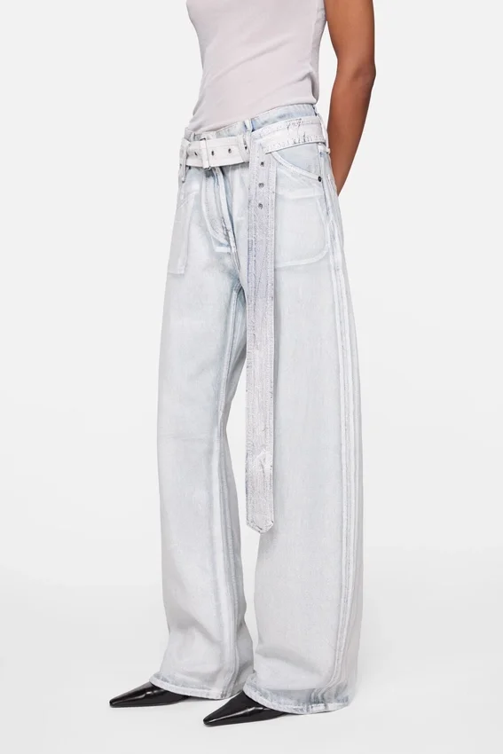 Denim trousers with belt