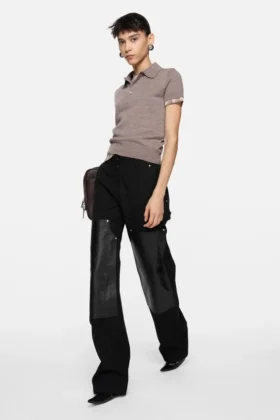 Denim trousers with leather patches