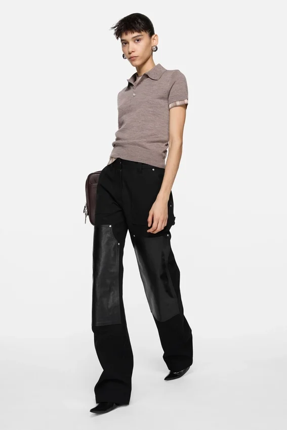 Denim trousers with leather patches