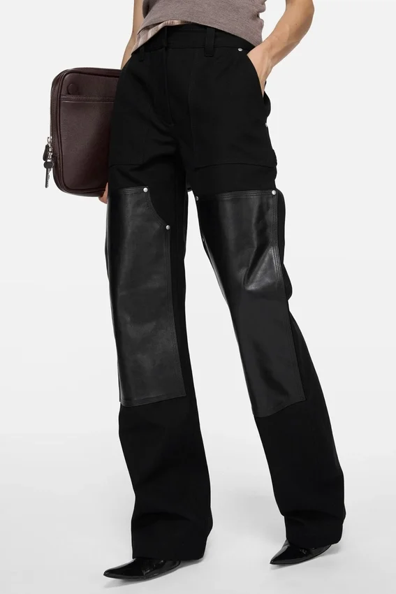 Denim trousers with leather patches