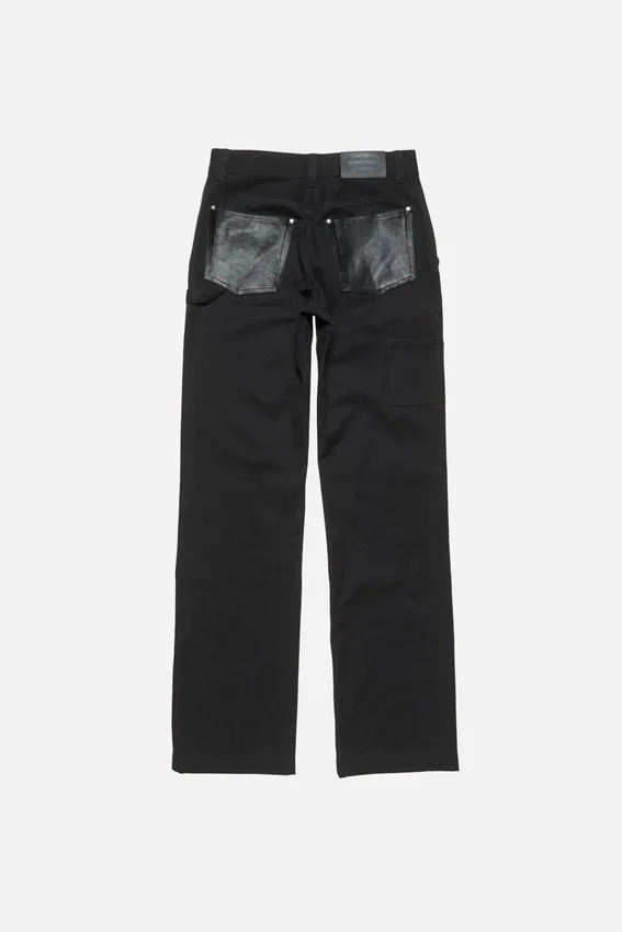 Denim trousers with leather patches