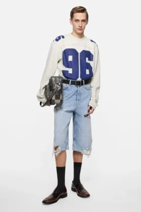 Distressed denim shorts