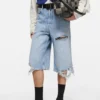 Distressed denim shorts
