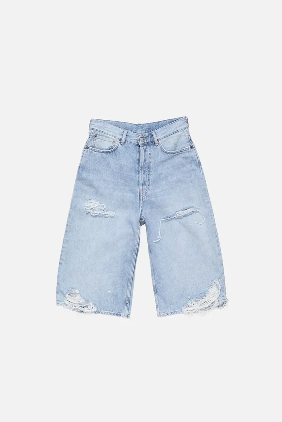 Distressed denim shorts