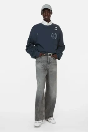 Distressed fleece sweatshirt