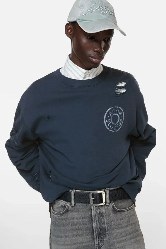 Distressed fleece sweatshirt