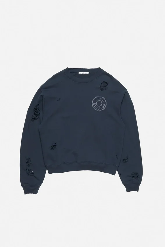 Distressed fleece sweatshirt
